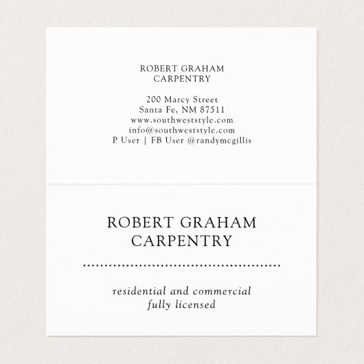 Professionele moderne timmerman visitekaartje (Binnenkant ongevouwen)