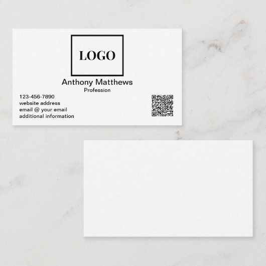 Professionele Moderne Voeg Logo en QR-code toe Visitekaartje (Voorkant / Achterkant)
