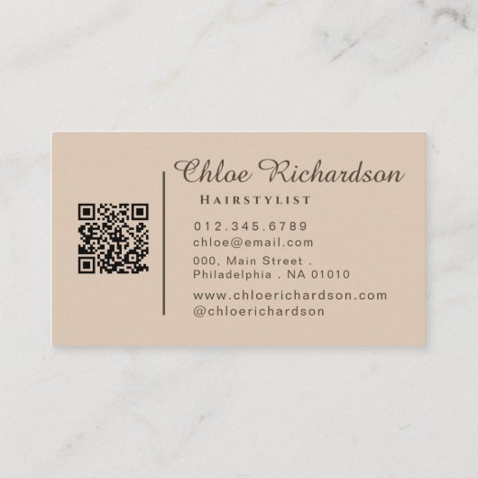 Professionele moderne zachte beige typografie QR-c Visitekaartje (Achterkant)