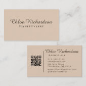 Professionele moderne zachte beige typografie QR-c Visitekaartje (Voorkant / Achterkant)