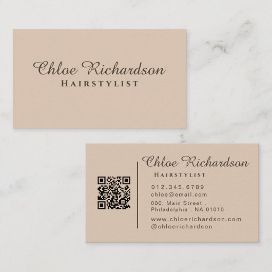 Professionele moderne zachte beige typografie QR-c Visitekaartje (Voorkant / Achterkant)