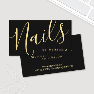 Professionele Moderne Zwart en Gouden Nagelsalon Visitekaartje