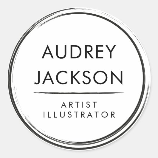 Professionele Moderne Zwart-Wit Borstelslag Ronde Sticker (Voorkant)