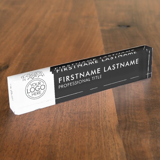 Professionele, Moderne Zwart Wit Logo, Naam, Titel Naambordje (Zijkant)