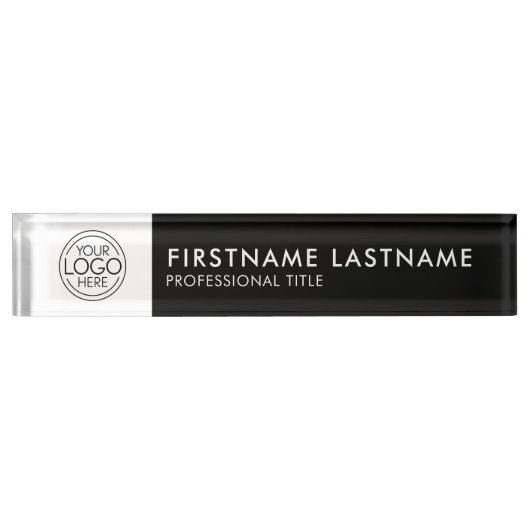 Professionele, Moderne Zwart Wit Logo, Naam, Titel Naambordje (Voorkant)