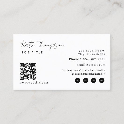 Professionele moderne zwart-wit minimalistische QR Visitekaartje (Achterkant)