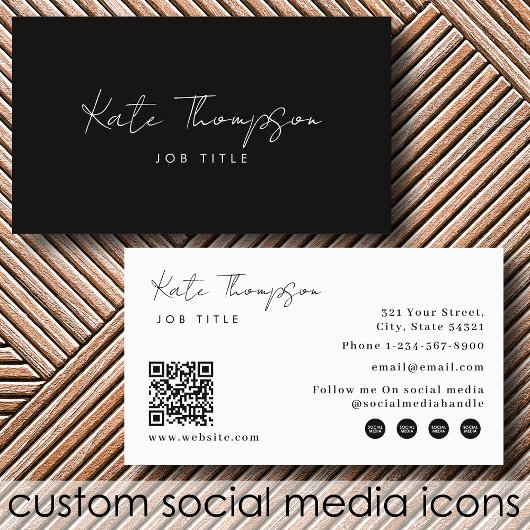 Professionele moderne zwart-wit minimalistische QR Visitekaartje