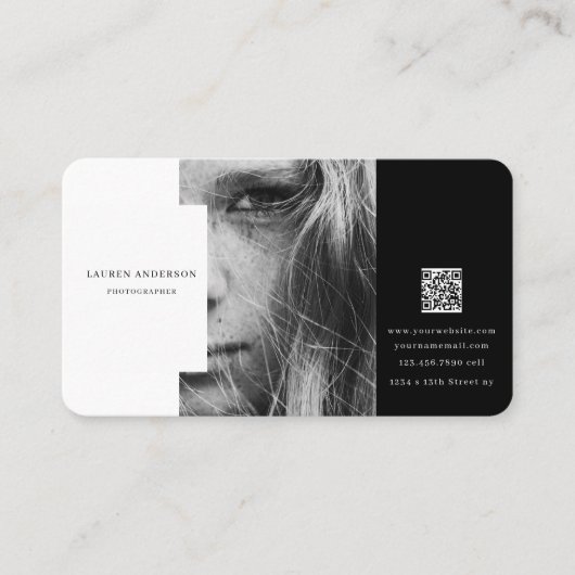 Professionele moderne zwart-wit QR-code Visitekaartje (Voorkant)