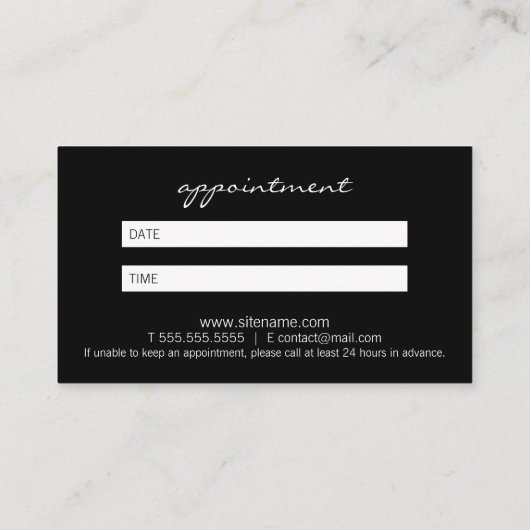 Professionele moderne zwarte benoeming afsprakenkaartje (Achterkant)