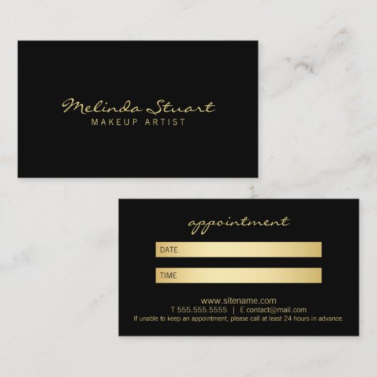 Professionele moderne zwarte en Gold-afspraak Afsprakenkaartje (Voorkant / Achterkant)