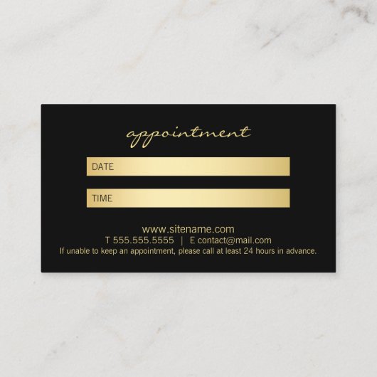 Professionele moderne zwarte en Gold-afspraak Afsprakenkaartje (Achterkant)