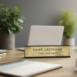 Professionele Moderne Zwarte en Gouden Kantoor Bureau Naambordje