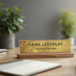 Professionele Moderne Zwarte en Gouden Kantoor Bureau Naambordje