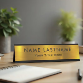 Professionele Moderne Zwarte en Gouden Kantoor Bureau Naambordje