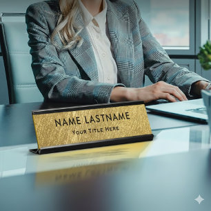 Professionele Moderne Zwarte en Gouden Kantoor Bureau Naambordje
