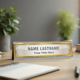 Professionele Moderne Zwarte en Gouden Kantoor Bureau Naambordje