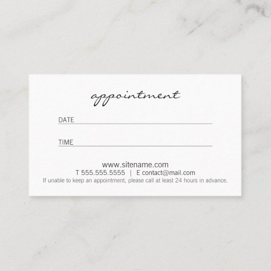 Professionele moderne zwarte en witte benoeming afsprakenkaartje (Achterkant)