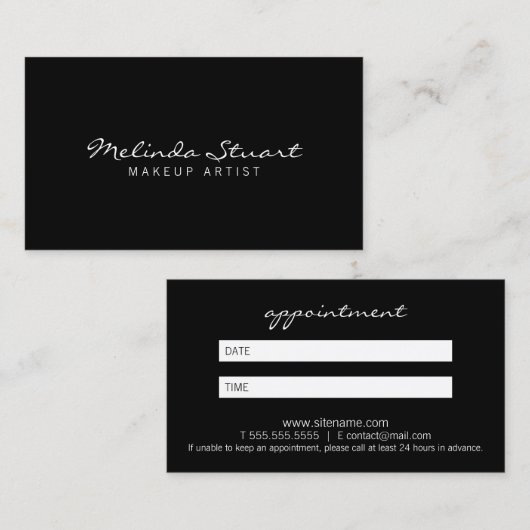 Professionele moderne zwarte en witte benoeming afsprakenkaartje (Voorkant / Achterkant)