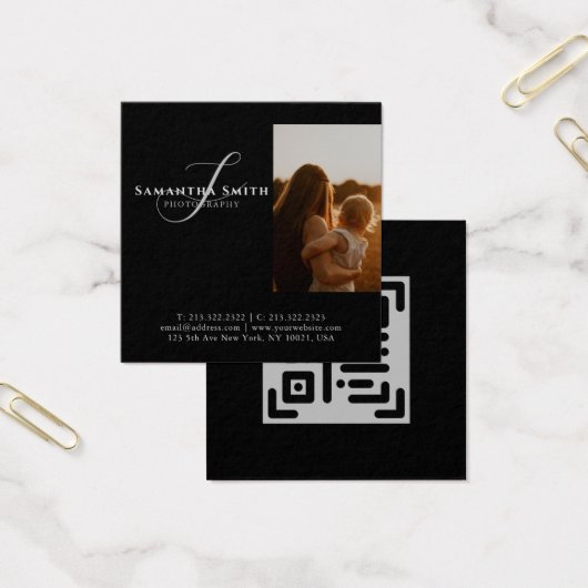Professionele moderne zwarte en witte fotografie Q Vierkante Visitekaartjes (Kantoor)