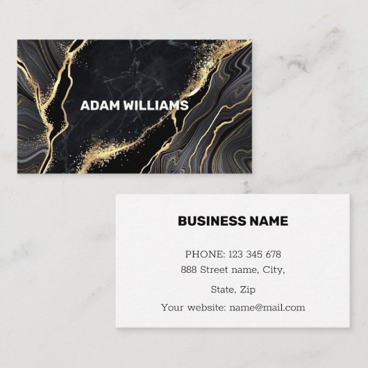 Professionele, moderne zwarte goudmarmer visitekaartje (Voorkant / Achterkant)