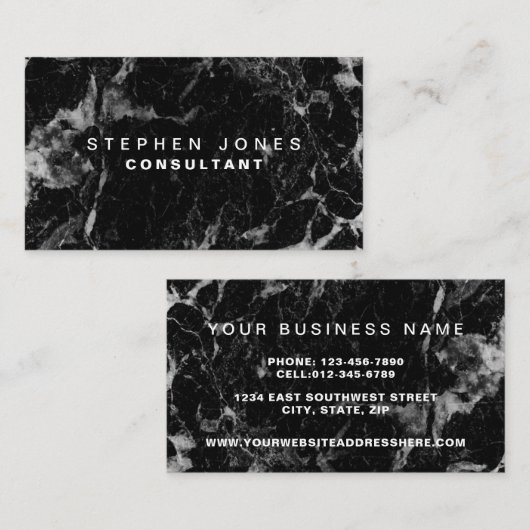 Professionele, moderne zwarte-platenmarmer visitekaartje (Voorkant / Achterkant)
