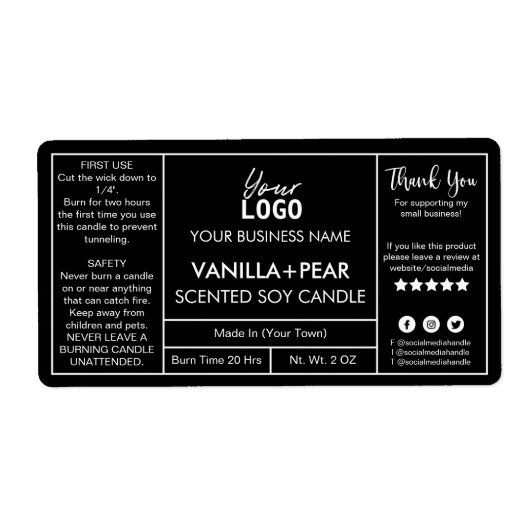 Professionele moderne zwarte Soy Candle Labels (Voorkant)