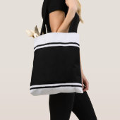 Professionele moderne zwarte witte racestrepen tote bag (Dichtbij)