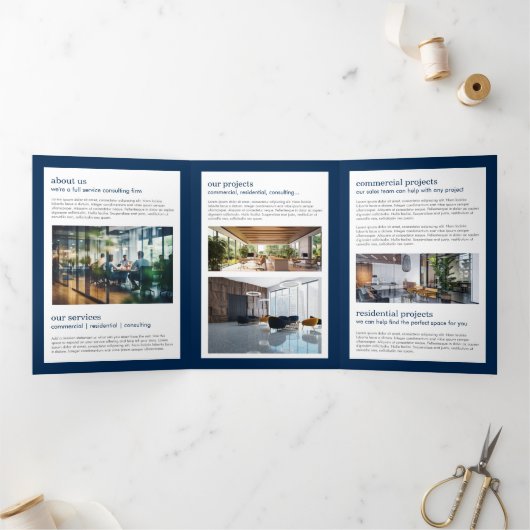 Professionele Monogram Blauwe Brochure Drieluik Kaart (Binnen)