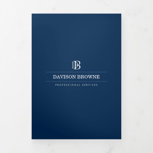 Professionele Monogram Blauwe Brochure Drieluik Kaart (Cover)