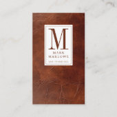Professionele Monogram Bruine Lederen Textuur Visitekaartje (Voorkant)