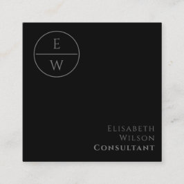 Professionele monogram cirkel minimalistisch zwart vierkante visitekaartje
