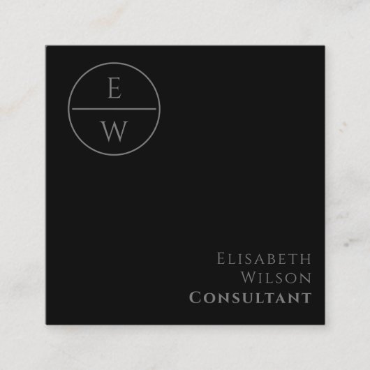 Professionele monogram cirkel minimalistisch zwart vierkante visitekaartje (Voorkant)