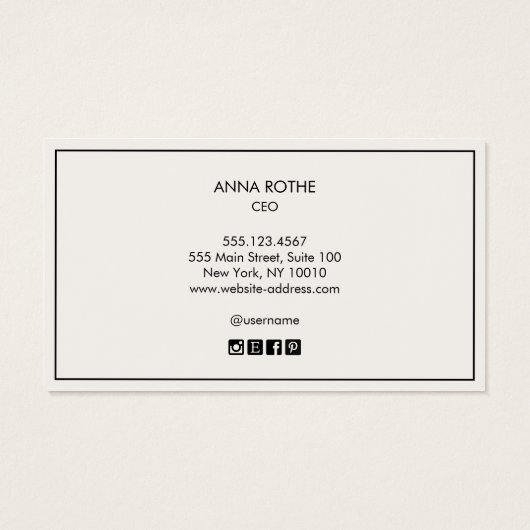 Professionele monogram Elegant Black Visitekaartje (Achterkant)