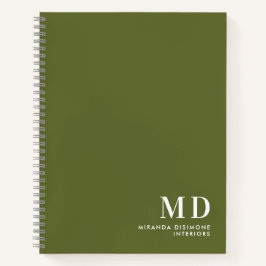Professionele Monogram Initiaal Olijfgroen Notitieboek