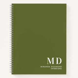 Professionele Monogram Initiaal Olijfgroen Notitieboek