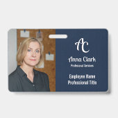 Professionele Monogram Logo Navy Blue Textuur Foto Badge (Voorkant)