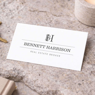 Professionele Monogram Makelaar Vastgoed Wit Visitekaartje