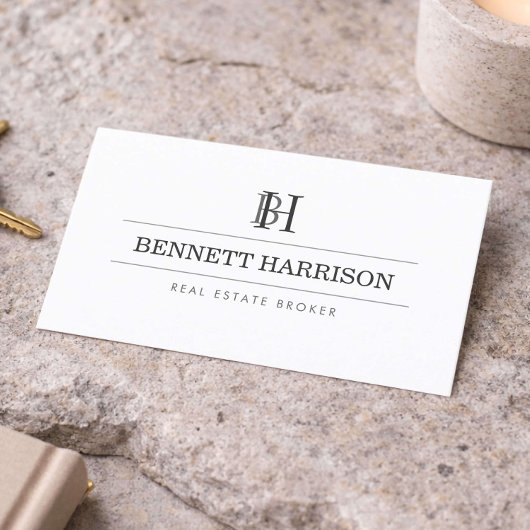 Professionele Monogram Makelaar Vastgoed Wit Visitekaartje