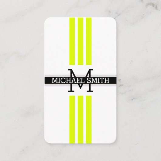 Professionele Monogram Modern Chartreuse Stripes Visitekaartje (Voorkant)