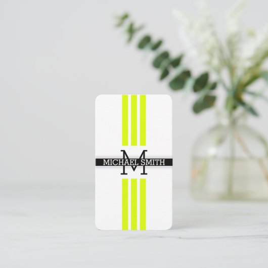 Professionele Monogram Modern Chartreuse Stripes Visitekaartje (Staand voorkant)