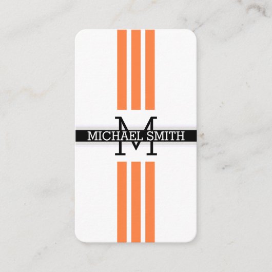 Professionele monogram Modern Mango Tango Stripes Visitekaartje (Voorkant)