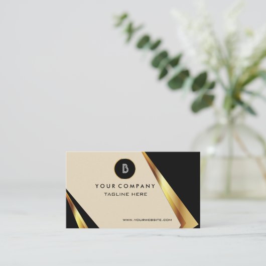 Professionele monogram QR-code zwart en goud Visitekaartje (Staand voorkant)