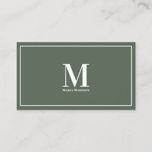 Professionele Monogram Sage Groene Schone Typograf Visitekaartje (Voorkant)