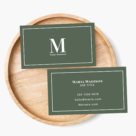 Professionele Monogram Sage Groene Schone Typograf Visitekaartje