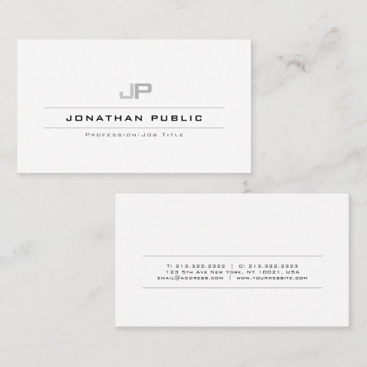 Professionele Monogram Schone Plain Elegant Modern Visitekaartje (Voorkant / Achterkant)