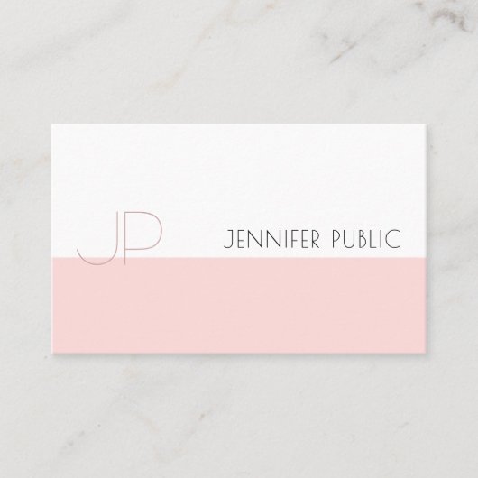 Professionele monogram stijlvolle roze platte luxe visitekaartje (Voorkant)