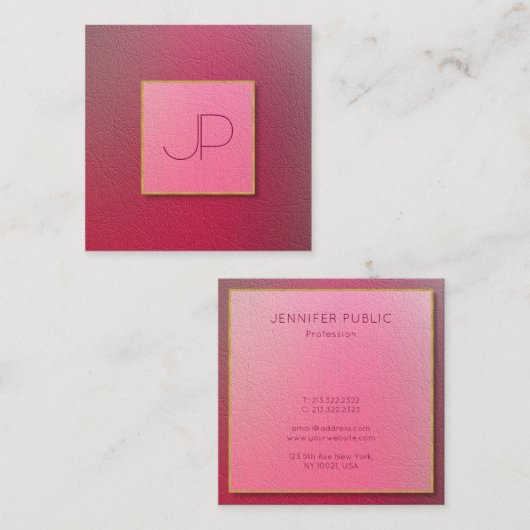 Professionele Monogram Structured Look Vierkante Visitekaartje (Voorkant / Achterkant)