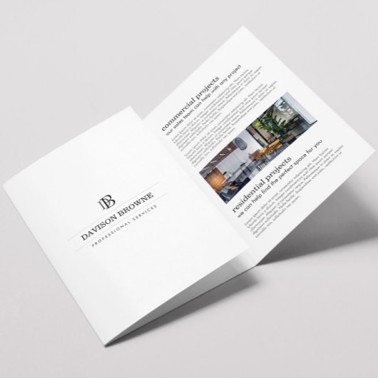 Professionele Monogram Witte Brochure Drieluik Kaart