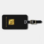 Professionele monogram zwart en goudmaaltijd op ma bagagelabel (Voorkant horizontaal)