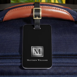 Professionele monogram zwart en zilver op maat bagagelabel